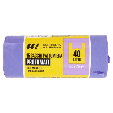 15 Sacchi Pattumiera Viola 40 Litri Profumati U! Confronta e Risparmia